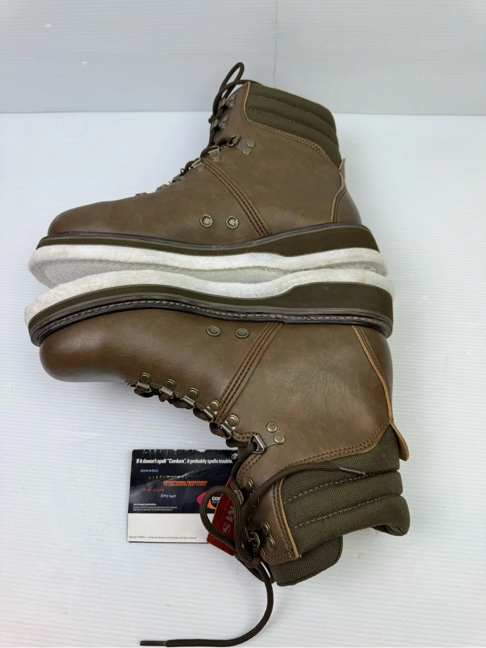 Simms VTG Brown/Green Leather Cordura Fly Fishing Wading Boots Felt Soles Men 9